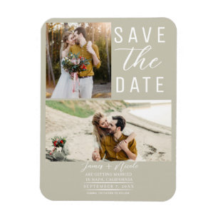 Íman Khaki Beige Modern 2 Fotos Salvem a Data Casamento