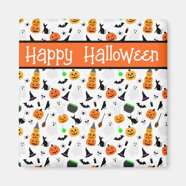 Íman Kid Halloween Ghost Pumpkin Black Cat Personalize (Frente)