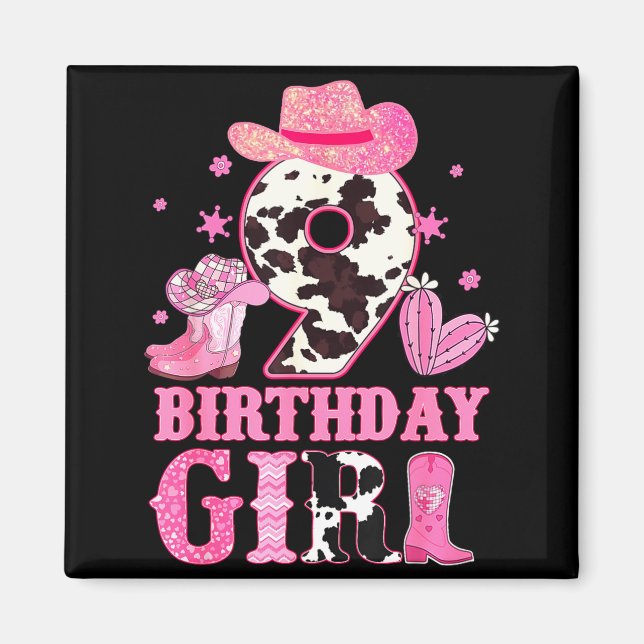Íman Kids 9th Birthday Girl Rodeo Western Cowgirl Birth (Frente)