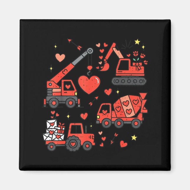 Íman Kids Valentines Day Construction Trucks Funny Boys (Frente)