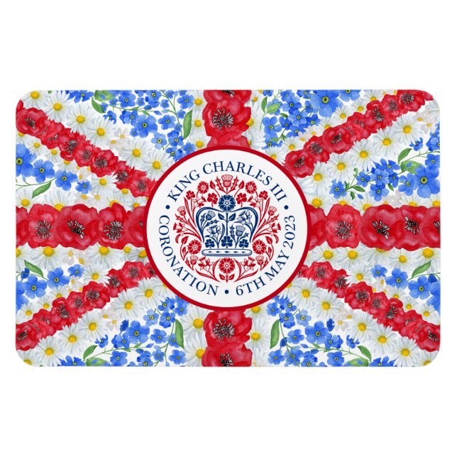 Íman King Charles III Coronation Floral UK Flag (Horizontal)