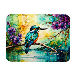 Íman Kingfisher perraçado sobre a água Flores selvagens