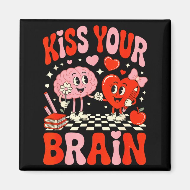 Íman Kiss Your Brain Women Valentine's Day Retro School (Frente)
