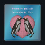 Íman Kissing Penguins Cute Personalized Wedding<br><div class="desc">A pair of cute kissing penguins on a pink heart against an electric blue background save the date announcement or wedding favor refrigerator magnet. Fill in your information in the template. Make more changes to text and font size, style, and color. This design is available on many products in my...</div>