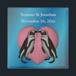 Íman Kissing Penguins Cute Personalized Wedding<br><div class="desc">A pair of cute kissing penguins on a pink heart against an electric blue background save the date announcement or wedding favor refrigerator magnet. Fill in your information in the template. Make more changes to text and font size, style, and color. This design is available on many products in my...</div>