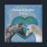 Íman Kissing Unicorns Cute Personalized Wedding<br><div class="desc">Mystical black unicorn kissing a lovely white unicorn on an elegant blue heart surrounded by sparkly blue lights and hearts save the date wedding announcement or favor magnet. Fill in your information in the template. Make more changes to text and font size, style, and color by clicking on Customize. This...</div>