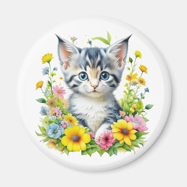 Íman Kit de Aquarela Gatinhos Flores Natal (Frente)
