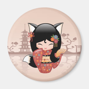 Íman Kitsune Kokeshi Doll - Garota Negra Bonita de Rapo