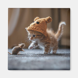 Íman Kitten brincando com um rato pequeno