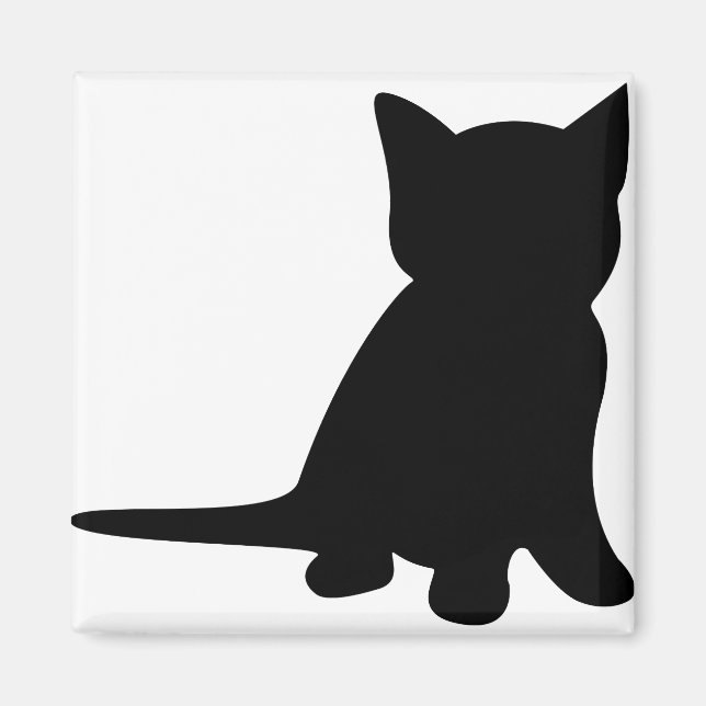 Íman Kitten Sentado Silhout Gato Preto Branco (Frente)