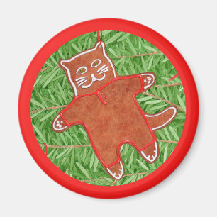 Íman KITTY DE BISCOITO DE NATAL Ímã Redondo / Vermelho