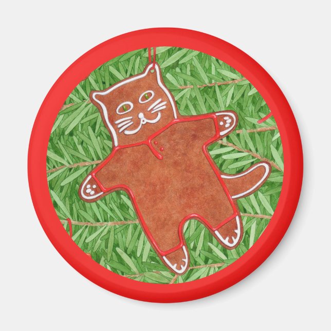 Íman KITTY DE BISCOITO DE NATAL Ímã Redondo / Vermelho (Frente)
