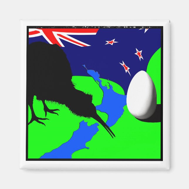 Íman Kiwi Bird, Egg & Nova Zelândia Map (desenho) (Frente)