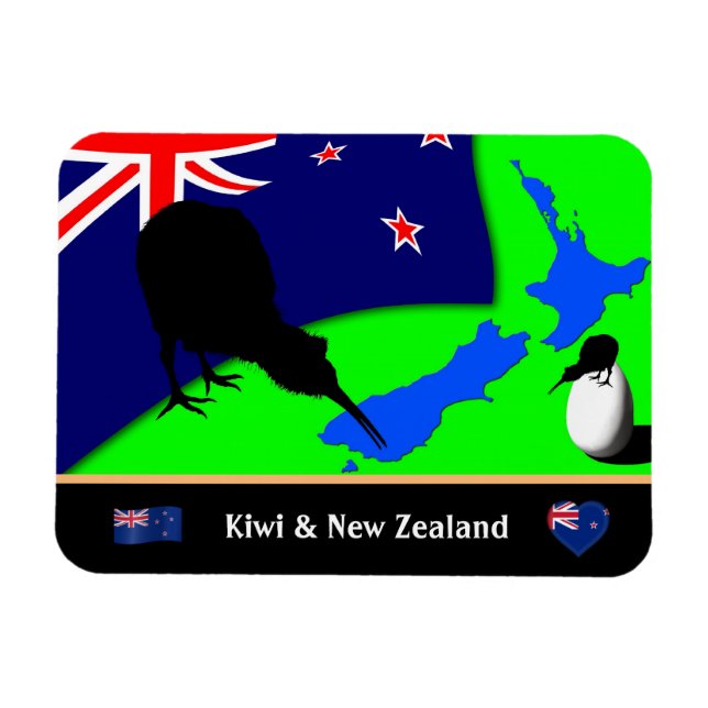 Íman Kiwi Bird, Flag & Map da Nova Zelândia /art (Horizontal)