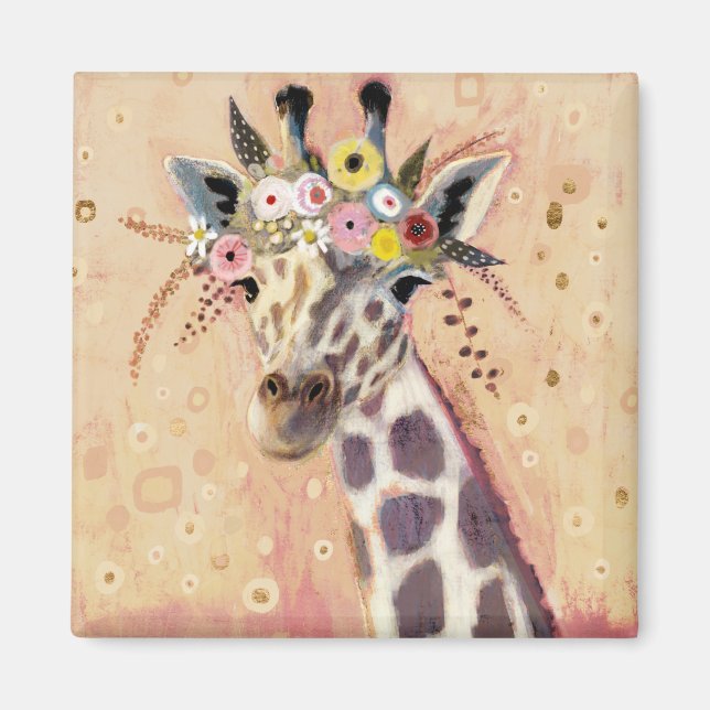 Íman Klimt Giraffe | Adornada Em Flores (Frente)