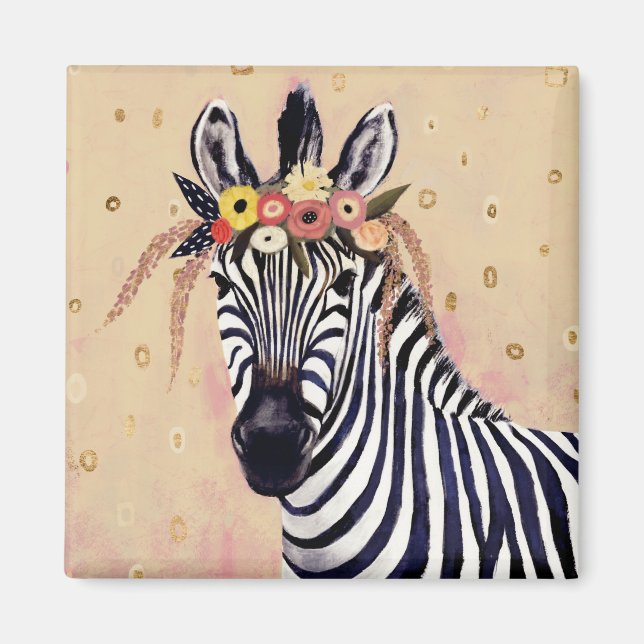 Íman Klimt Zebra | Adornada Em Flores (Frente)