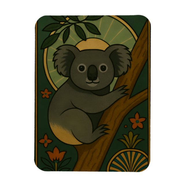 Íman Koala Ornamental em Mandala Botânica (Vertical)