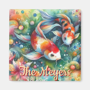 Íman Koi Fish Whimsical Watercolor Orange Personalizado