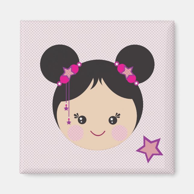 Íman Kokeshi com Buns Pin (Frente)