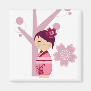 Íman Kokeshi Sakura e ímã da árvore de cereja
