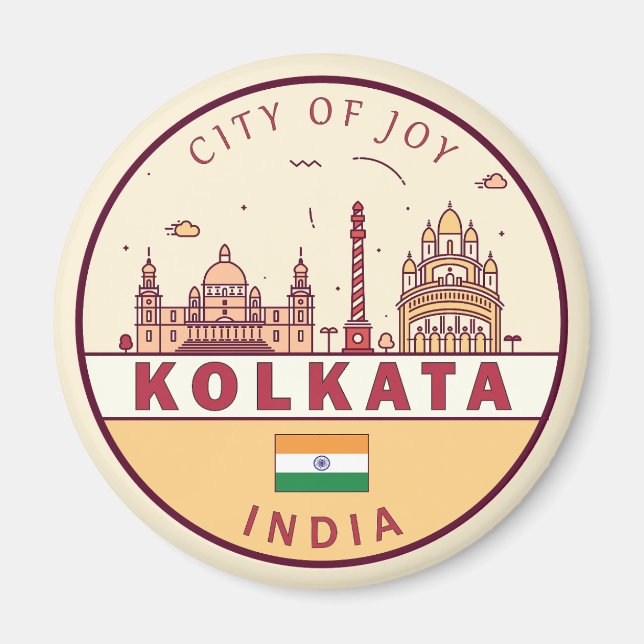 Íman Kolkata India City Skyline Emblem (Frente)