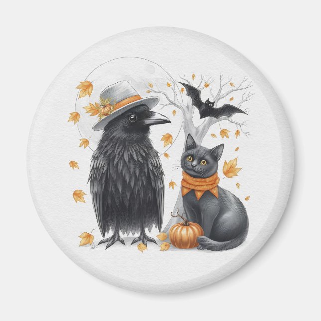 Íman Krähe und Katze Halloween Herbst Crow  (Frente)