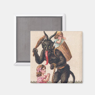 Íman Krampus Assustando Meninas Vintage Natal