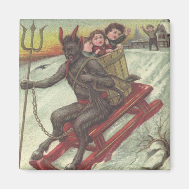 Íman Krampus Sequestrando Crianças Em Sleigh Pitchfork (Frente)