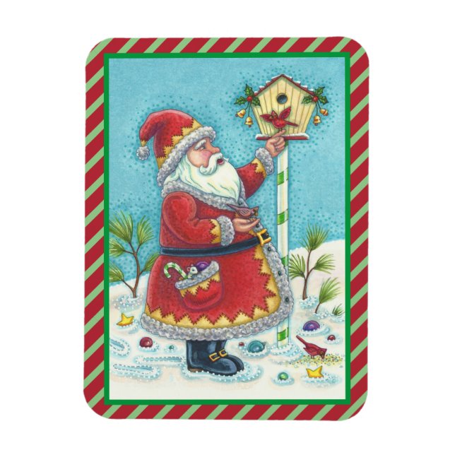 ÍMAN  KRIS KRINGLE & REDBIRDS CHRISTMAS CARDINAL MAGNET (Vertical)