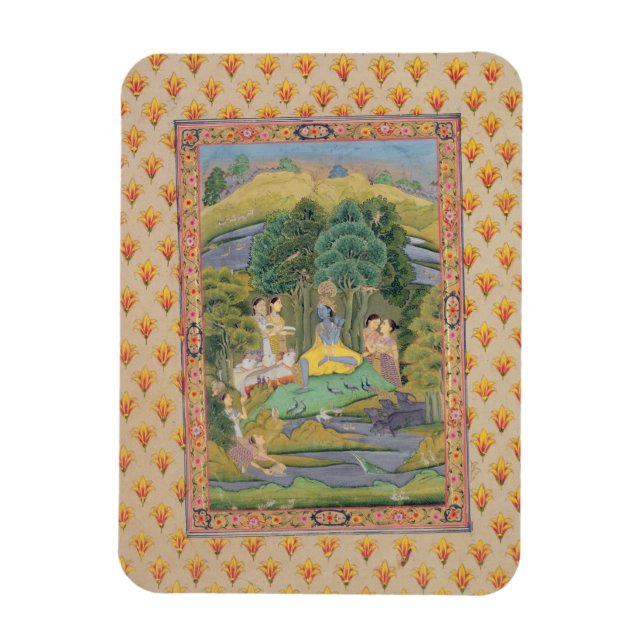 Íman Krishna e Gopis (guache no papel) (Vertical)