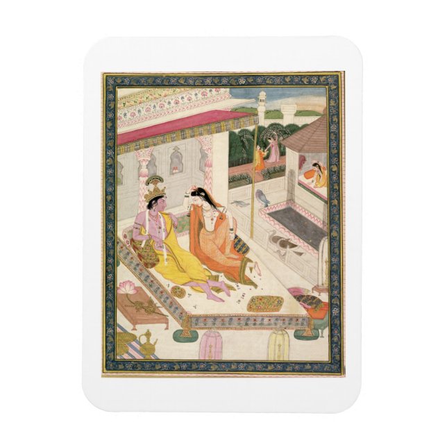 Íman Krishna e Radha numa cama num palácio Mogul, Punj (Vertical)