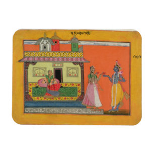 Íman Krishna que chega na casa de Radha, ilustração