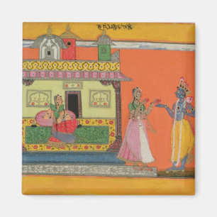 Íman Krishna que chega na casa de Radha, ilustração