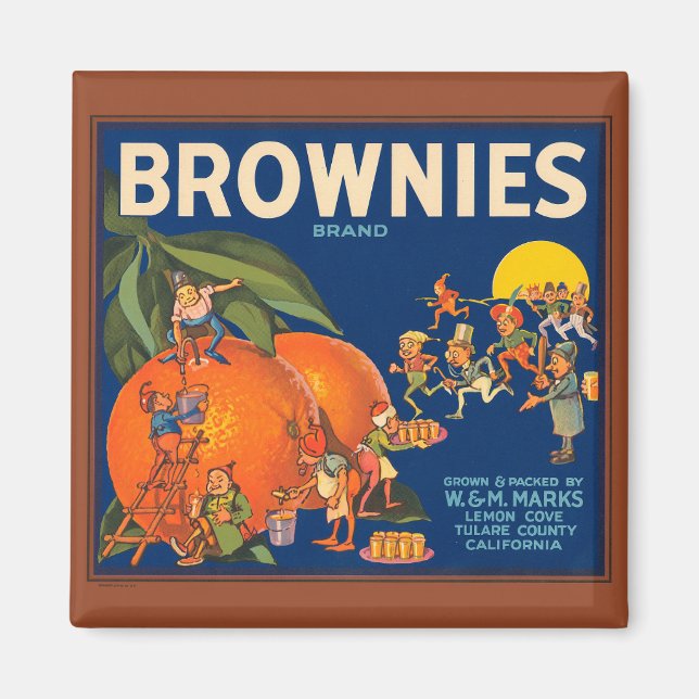 Íman KRW Vintage Brownies Laranja Fruta Etiqueta Magn (Frente)