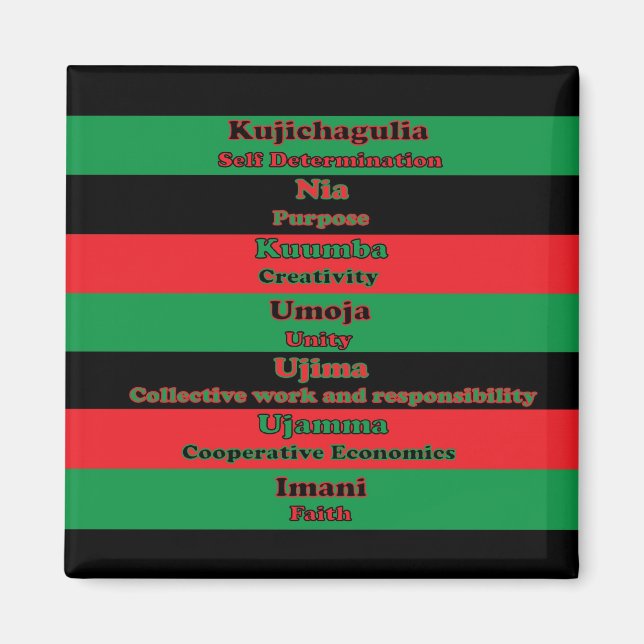 Íman Kwanzaa Sete Princípios Verde Negro Vermelho (Frente)