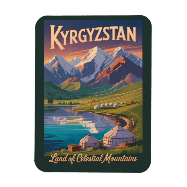 Íman Kyrgyzstan Mountains Illustration Travel Art Vinta (Vertical)