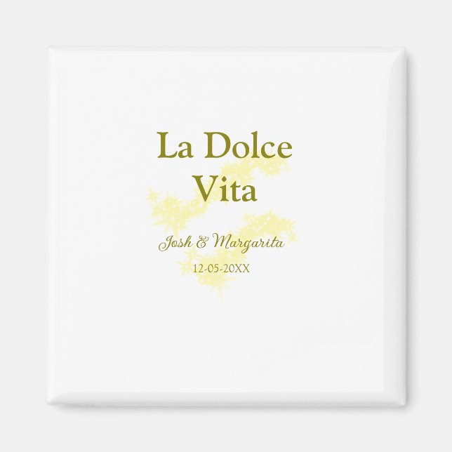 Íman La Dolce Vita casal amarelo Nome data glit (Frente)