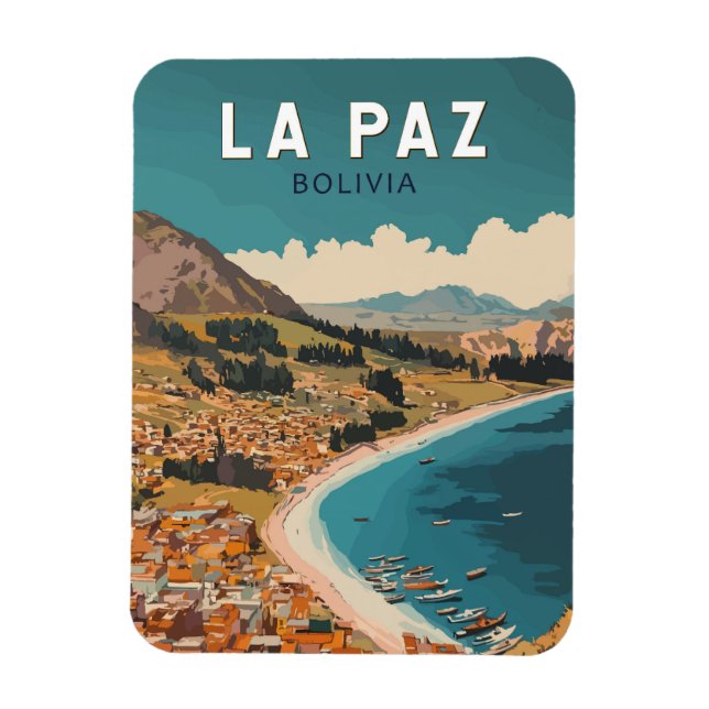 Íman La Paz Bolivia Illustração Viagem Art Vintage (Vertical)