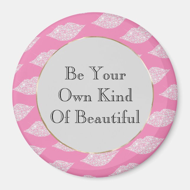 Íman Lábios de Diamantes Brancos de Cinzas Rosa (Frente)