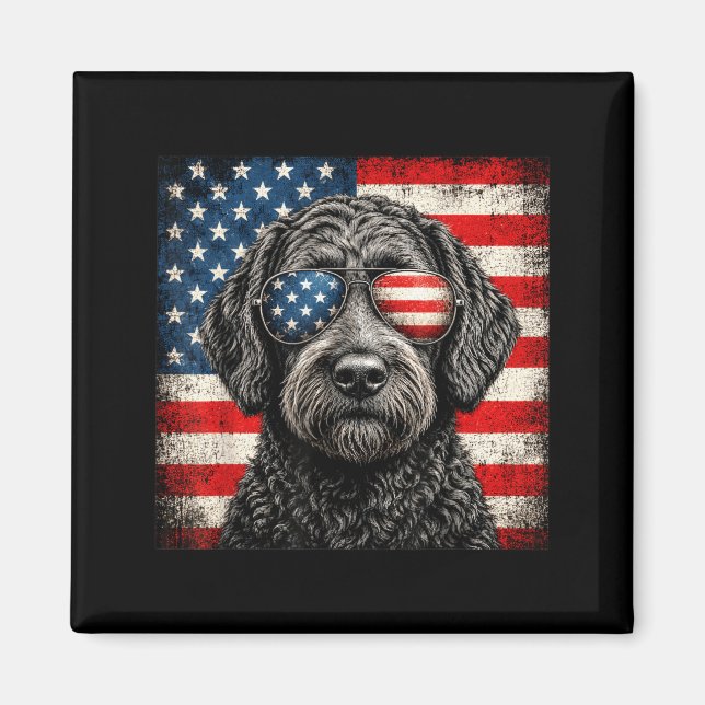 Íman Labradoodle 4 de Julho Cachorro com Bandeira Ameri (Frente)