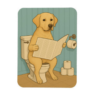 Íman Labrador Amarelo lendo jornal em Toilet