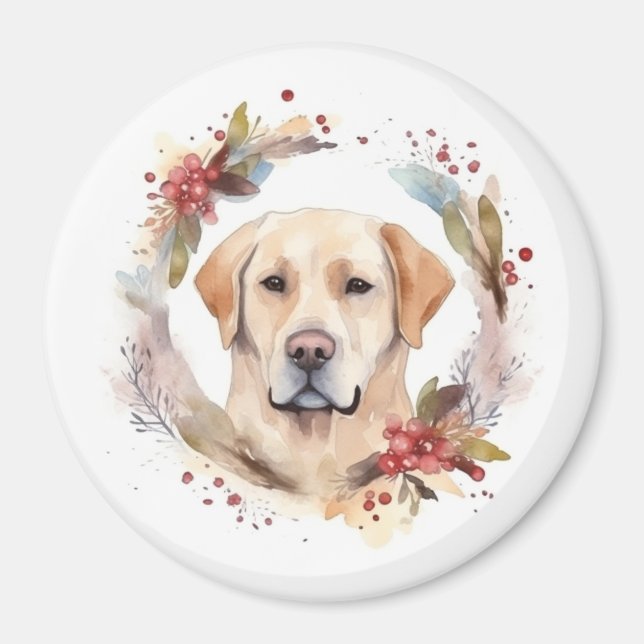 Íman Labrador Christmas Wreath Festivo Pup (Frente)