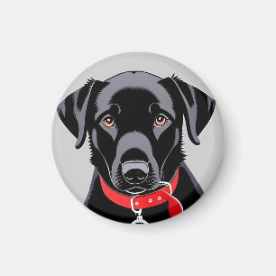 Íman Labrador preto com coleira vermelha