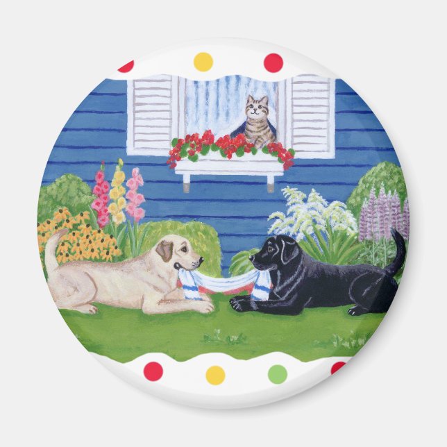 Íman Labradores na pintura do jardim (Frente)