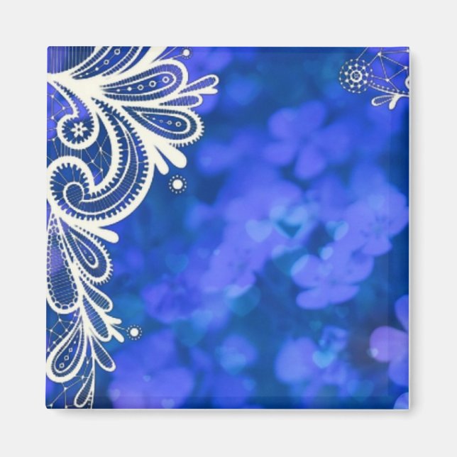 Íman Lace branco floral azul-esverdeado (Frente)