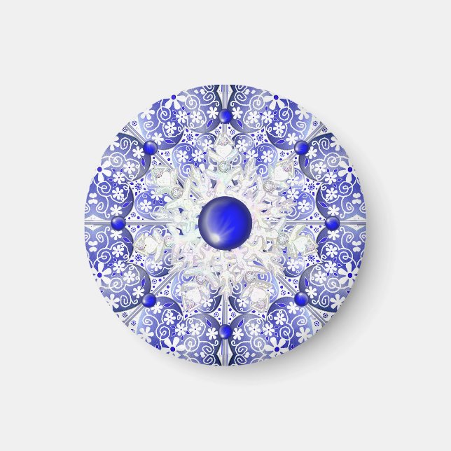 Íman Lace cerâmico Azul de Grécia e floco de neve (Frente)