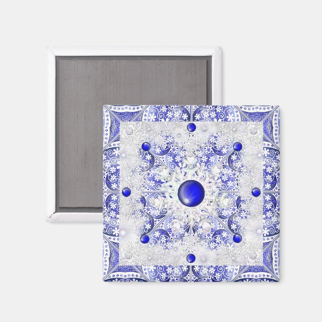 Íman Lace cerâmico Azul de Grécia e floco de neve (Front/Back)