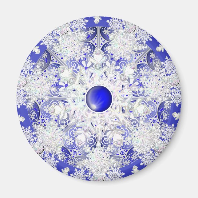 Íman Lace cerâmico Azul de Grécia e floco de neve (Frente)