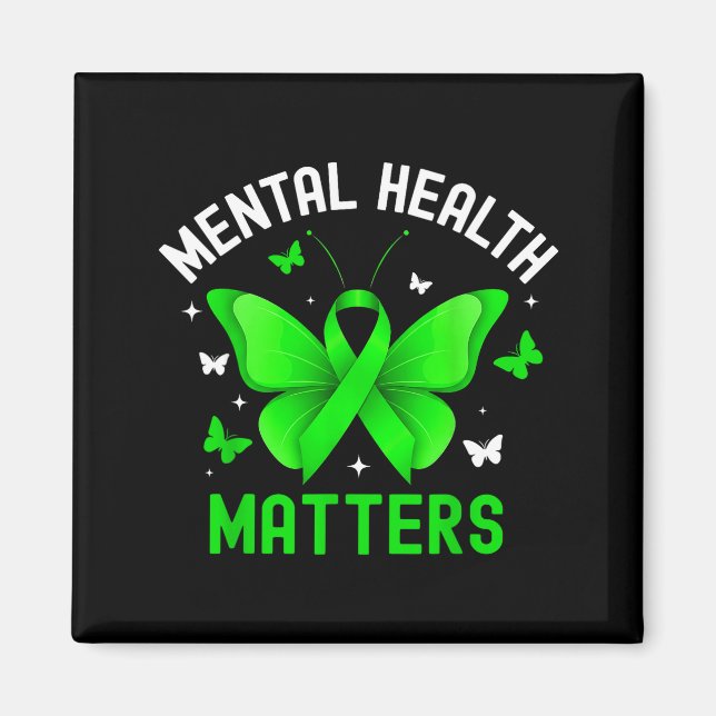 Íman Laço borboleta conscientização saúde mental verde (Frente)