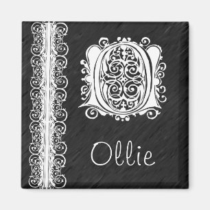 Íman Laço branco do monograma de Ollie O no ímã pret